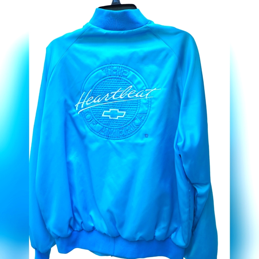 Chevy West Ark made in the USA, Vintage, 80s, Teal Satin Snap Up Jacket, Unisex - Picture 4 of 9